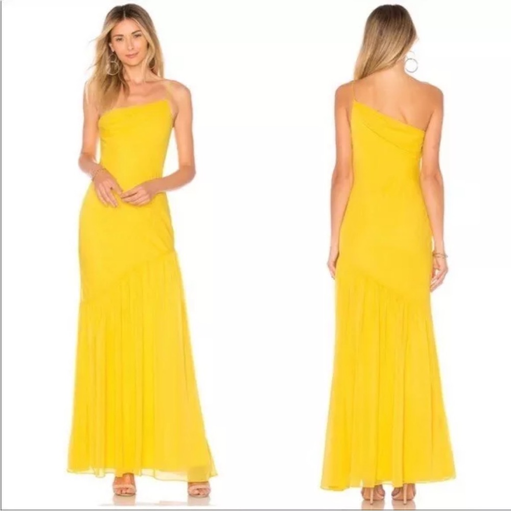 LOVERS+FRIENDS YELLOW ONE SHOULDER MAXI DRESS, S